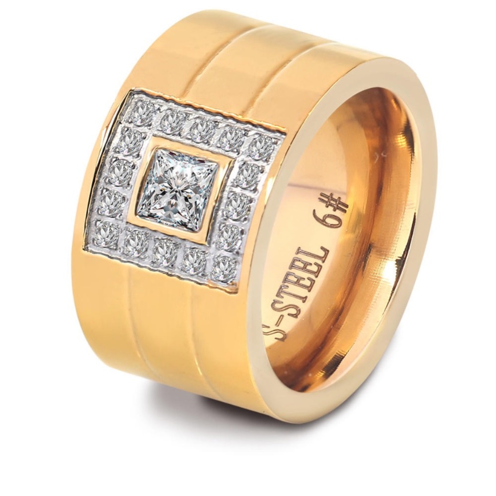 very beautiful ring.  non stainless steel, looks like gold